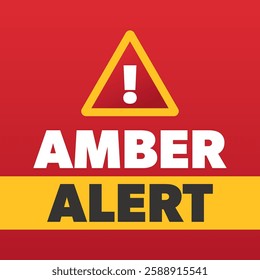 Amber alert sign with a big triangle with an exclamation mark inside. Square vector template.