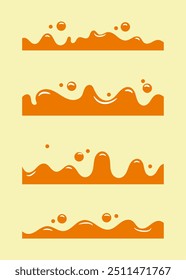 Amber bee honey wave. Wavy molten glossy maple syrup fluid, sticky sweet sugar liquid. flat design illustration isolated on white background.