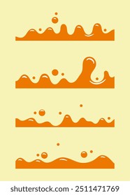 Amber bee honey wave. Wavy molten glossy maple syrup fluid, sticky sweet sugar liquid. flat design illustration isolated on white background.