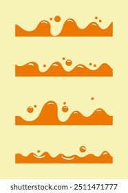 Amber bee honey wave. Wavy molten glossy maple syrup fluid, sticky sweet sugar liquid. flat design illustration isolated on white background.