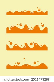 Amber bee honey wave. Wavy molten glossy maple syrup fluid, sticky sweet sugar liquid. flat design illustration isolated on white background.