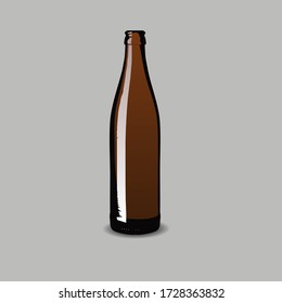 Amber beer bottle in grey background.