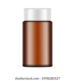 Amber Bottle Mockup for Pharmaceutical or Cosmetic Products, Front View, Isolated On White Background. Vector Illustration