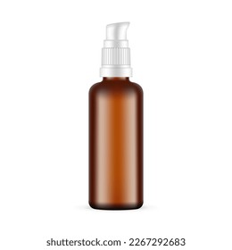 Amber Bottle with Pump. Packaging for Shampoo, Oil, Lotion. Isolated on White Background. Vector Illustration