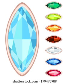 amber, citrine, ruby, diamond, sapphire, emerald oval gemstone set. EPS 10. No transparency. No gradients.