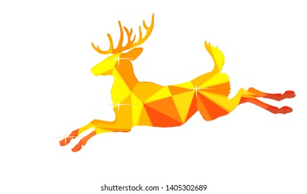 amber color, jumping deer vector-isolated images on white background in low poly style