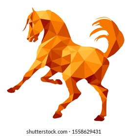 amber color, prancing horse, vector-isolated image on a white background in the style of " low poly"