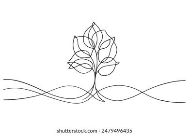 Amber continuous line art vector illustration on white background.