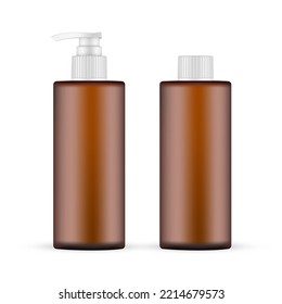 Amber Cosmetic Bottles for Shampoo or Lotion, Isolated on White Background. Vector Illustration