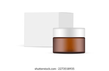 Amber Cosmetic Jar, Square Packaging Box Mockup, Isolated on White Background. Vector Illustration