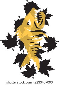 Amber Fish Skeleton Over Laying Black Leaves