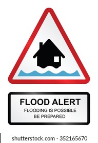 Amber Flood Alert Warning Sign Isolated On White Background 