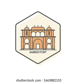 Amber Fort - Jaipur, India Lineal Color Icon. Landmark Buildings Icon Vector Illustration Concept.