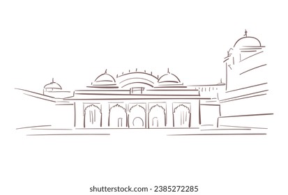 Amber Fort Palace Rajasthan India vector sketch city illustration line art sketch simple