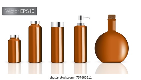 Amber Glass Bottles Set Background Illustration