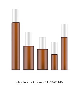 Amber Glass Cosmetic Perfume Spray Bottles Set, Isolated on White Background. Vector Illustration