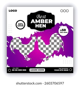 AMBER Hen White Rooster Head Advertisement Poster