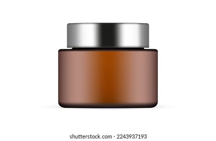 Amber Jar Mockup With Metal Cap, Front View, Isolated on White Background. Vector Illustration