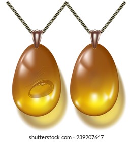Amber jewelery. Vector drawing pendants (isolated on white background)