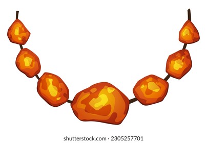 Amber necklace. Amber jewelry vector illustration. Sun stones beads on a string