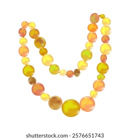 Amber necklace on white background. Amber jewelry. Sun stones beads on string. Necklace of yellow of amberstone beads. Baltic gem jewelry made of pieces of nature gemstone.  Stock vector illustration