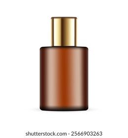 Amber Perfume Bottle Mockup With Golden Cap, Front View, Isolated On White Background. Vector Illustration