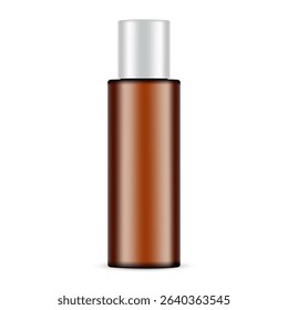 Amber Plastic Cosmetic Bottle Mockup With Screw Cap, Front View, Isolated On White Background. Vector Illustration