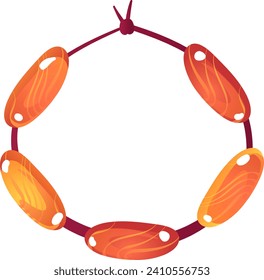 Amber stones linked on necklace jewelry design. Warm colors and polished gemstone accessory vector illustration.