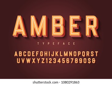 Amber trendy inline vintage display font design, alphabet, typeface, letters and numbers, typography. Swatch color control.