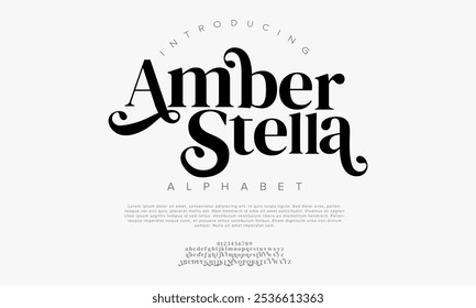 Amber tipografia beleza moda elegante minimalista serif italic fontes decorativo casamento vintage retro logos. Logotipo de fonte de luxo mínimo alfabeto. Ilustração vetorial