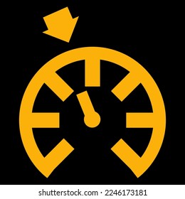 Gráfica vectorial ámbar en un fondo negro de una luz de advertencia del tablero para que el control de la velocidad de crucero esté activo