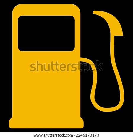 Amber vector graphic on a black background of a dashboard warning light for low fuel in the petrol tank