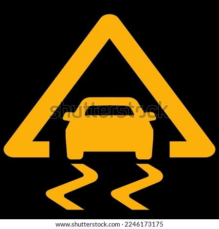 Amber vector graphic on a black background of a dashboard warning light for electronic stability control