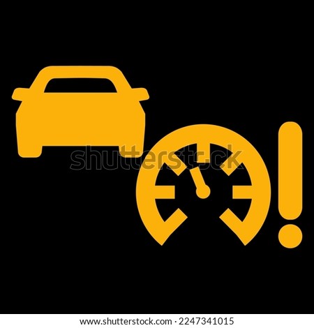 Amber vector graphic on a black background of a dashboard warning light for adaptive cruise control active