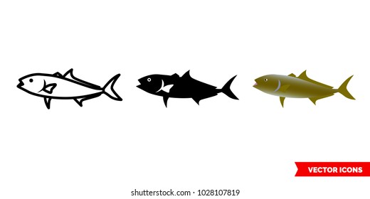 Amberjack fish icon of 3 types: color, black and white, outline. Isolated vector sign symbol.