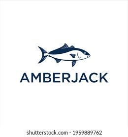 Amberjack fishing logo. Almaco jack fish club emblem. Fishing theme illustration. Isolated seafood ocean vector