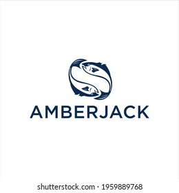 Amberjack fishing logo. Almaco jack fish club emblem. Fishing theme illustration. Isolated seafood ocean vector