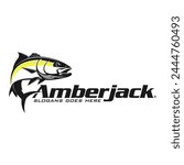 Amberjack fishing Logo. Unique and fresh amberjack fish jumping out of the water. Great to use as your amberjack fishing activity. 