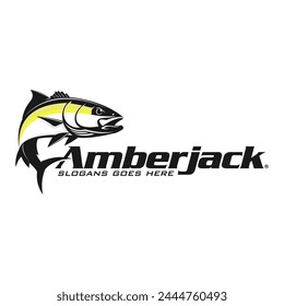 Amberjack fishing Logo. Unique and fresh amberjack fish jumping out of the water. Great to use as your amberjack fishing activity. 