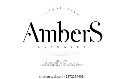 Ambers premium luxury elegant alphabet letters and numbers. Elegant wedding typography classic serif font decorative vintage retro. Creative vector illustration