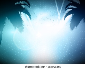 Ambient Blue Abstract Vector Background for Party Commercial - Palm Trees with Bright Light