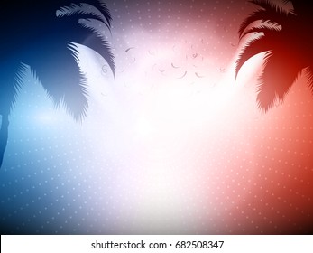 Ambient Blue and Red Abstract Vector Background for Party Commercial - Palm Trees with Bright Light