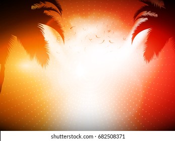 Ambient Orange and Red Abstract Vector Background for Party Commercial - Palm Trees with Bright Light