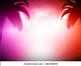 Ambient Purple and Red Abstract Vector Background for Party Commercial - Palm Trees with Bright Light