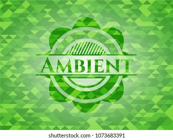  Ambient realistic green emblem. Mosaic background