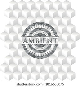 Ambient realistic grey emblem with cube white background. 