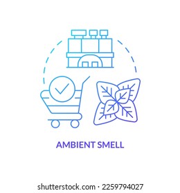 Ambient smell blue gradient concept icon. Olfactory branding type abstract idea thin line illustration. Cover up bad odor in store. Air quality. Isolated outline drawing. Myriad Pro-Bold font used