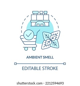 Ambient smell turquoise concept icon. Olfactory branding type abstract idea thin line illustration. Cover up bad odor. Isolated outline drawing. Editable stroke. Arial, Myriad Pro-Bold fonts used