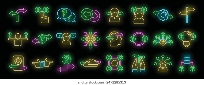 Ambiguity icons set outline vector. Data analysis. Arrow business neon color on black