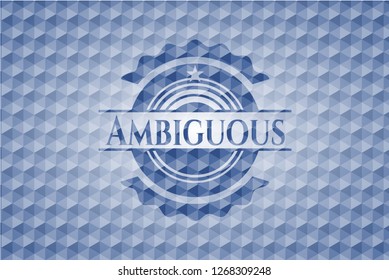 Ambiguous blue emblem or badge with abstract geometric pattern background.